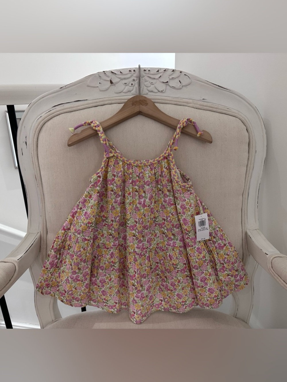 🤍 18~24 Mth Baby Girls Tiered Boho Floral Sundress in Pink and Yellow NWT